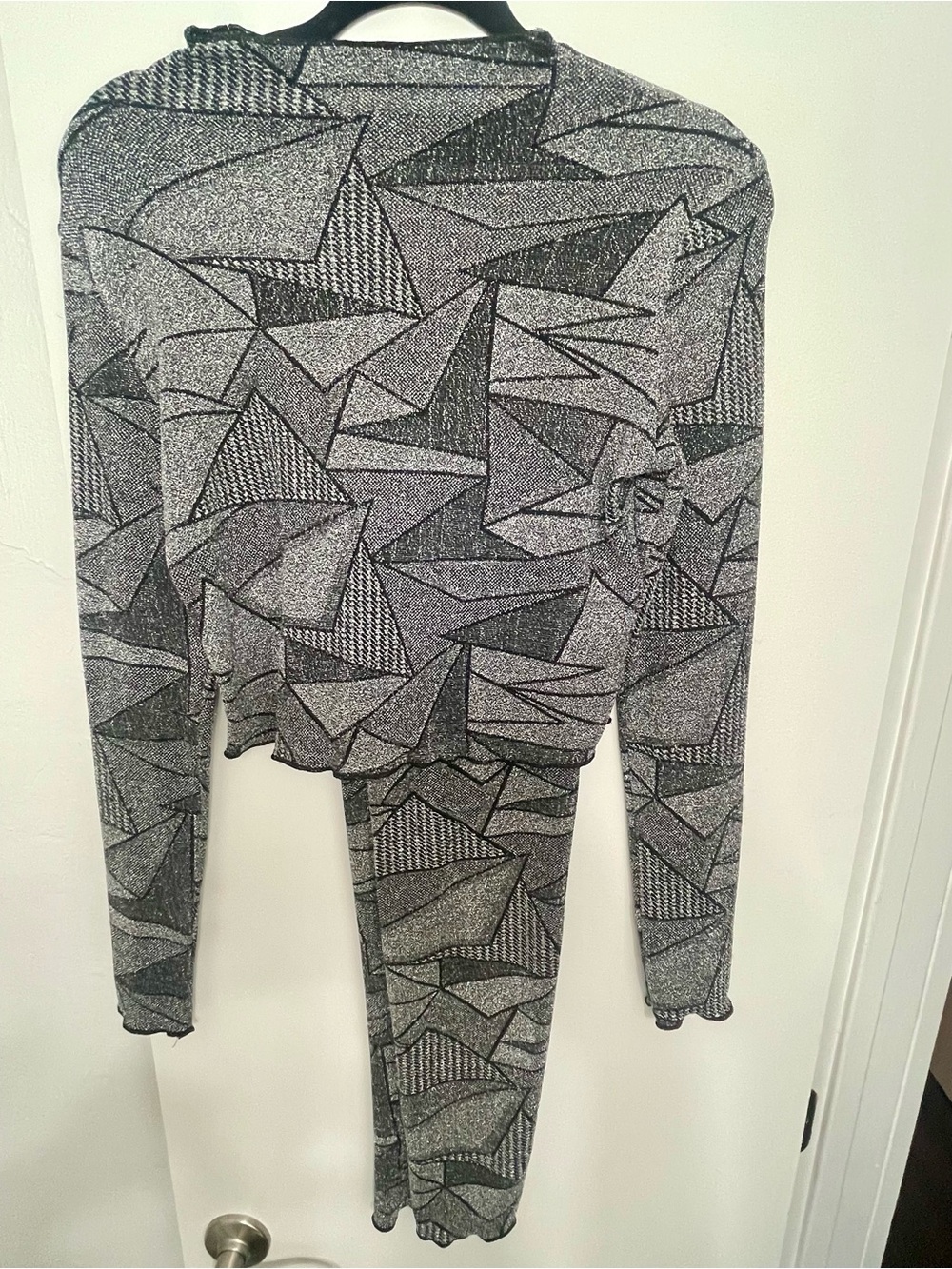 Geometric Print Knit Two-Piece Set - Black & silver